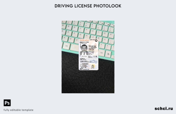 цифровая загрузка водительских прав США в Индиане под шаблоном Photolook FRONT